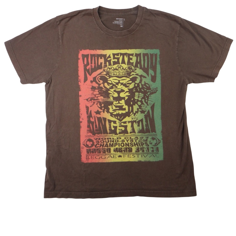 Old Navy Mens Large Graphic T Shirt Rocksteady Kingston Reggae Festival Brown